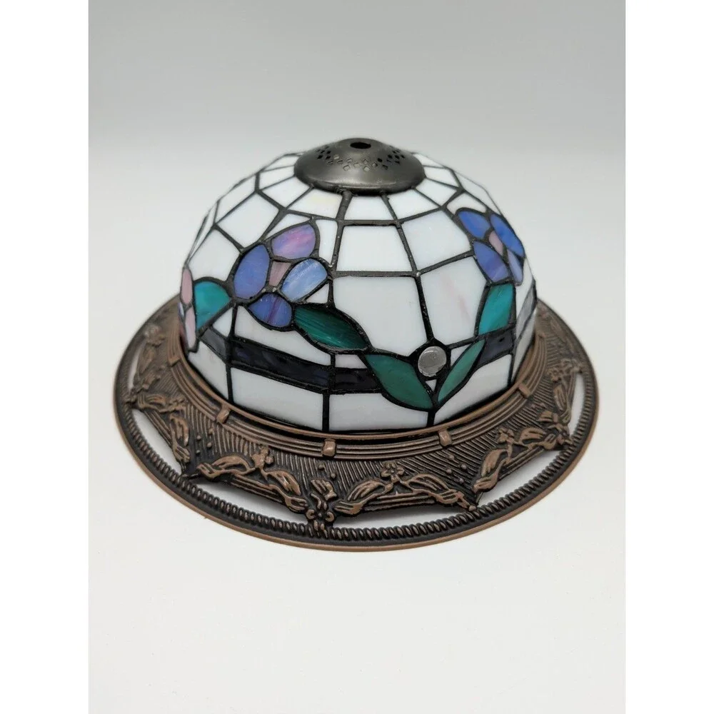 Stained Glass Lamp Shade Floral Pink Blue 11-in Replacement